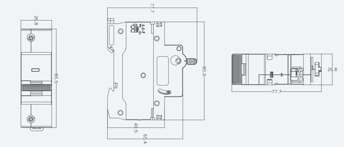 125a မြင့်မားသောလက်ရှိသေးငယ်သော circuit breaker ကိုခြုံငုံကိုင်ပြီးရှုထောင့်များ (MM)