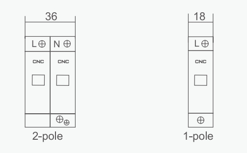 Surge Protection Device SPD összességében és a rögzítő méretek szurkoló védőeszköz SPD és a rögzítő dimenziók 3