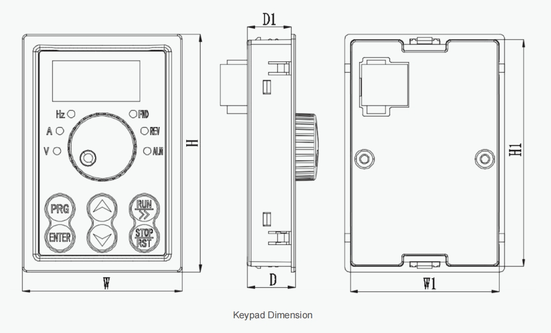 Vector frequency inverte YCB600 Keypad Outline Dimension& Mounting holes Dimension