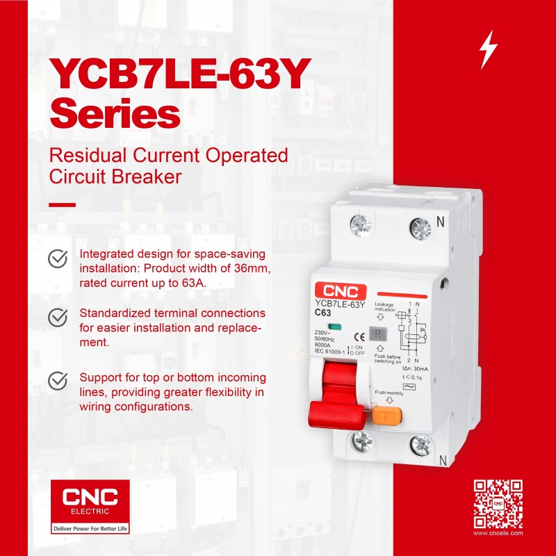 Ycb7le-63y rcbo υπολειπόμενο ρεύμα διακόπτη που λειτουργεί ρεύμα