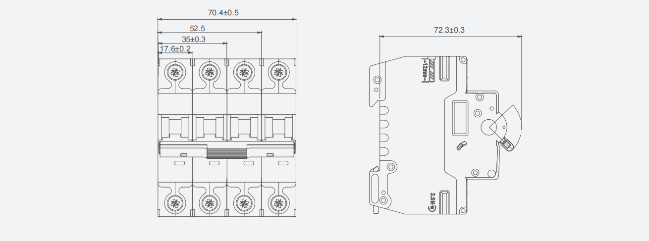 YCB8s-63PV DC MCB Photovoltaic Miniature Circuit Breaker dimension 3