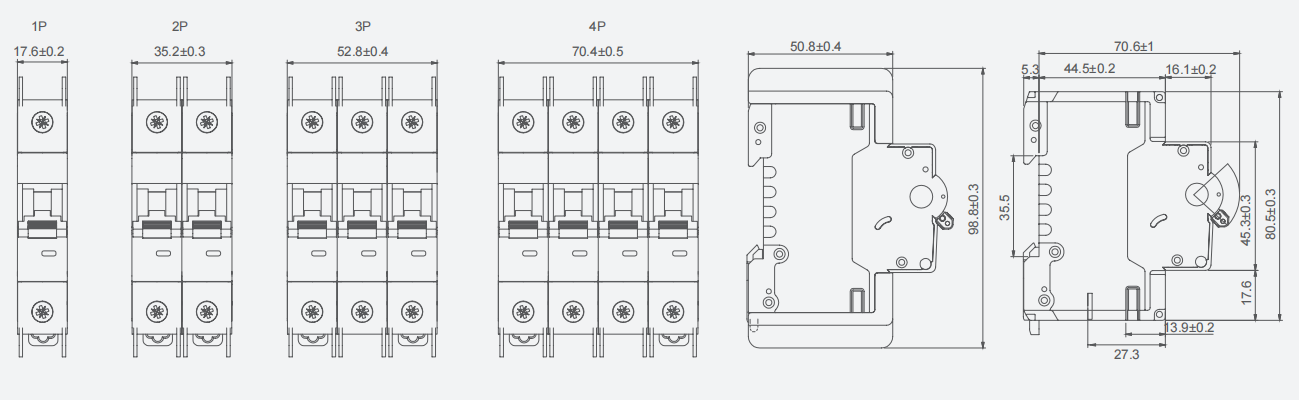 Ycb8s-63pvn DC MCB photovoltaic minimature circuitu Raer III dimension