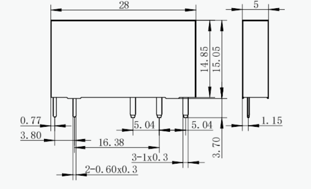 YCJ6 Slim Relay Fuse wire mounting dimensions 1