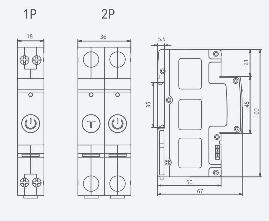 YCSi Smart Circuit Breaker Apparent dimension