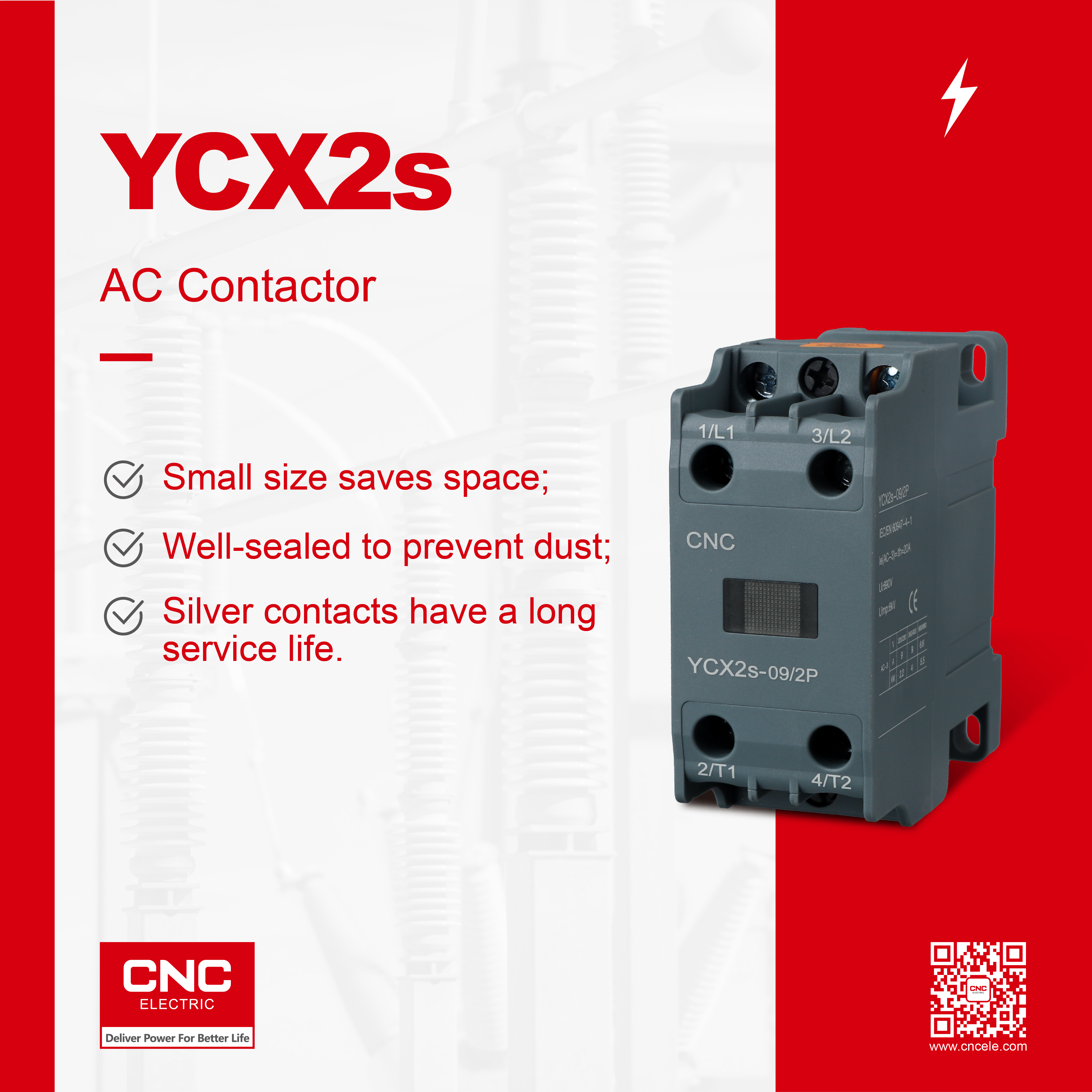 CNC | YCX2S AC Contactor: Compact, chống bụi và bền cho tuổi thọ dài